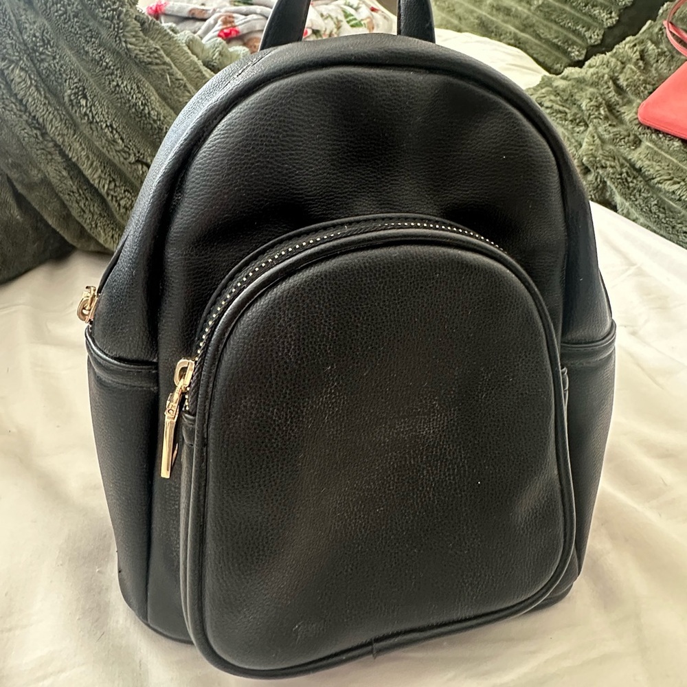Classic Black Faux Leather Mini Backpack